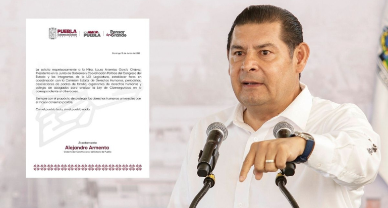 Alejandro Armenta, gobernador del Estado de Puebla, pidiendo análisis y debate sobre la Ley aprobada.