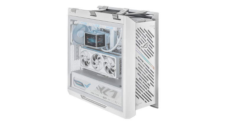 ROG Strix Helios II, un gabinete para PC gaming tipo mid-tower con un diseño premium y enfriamiento eficiente.