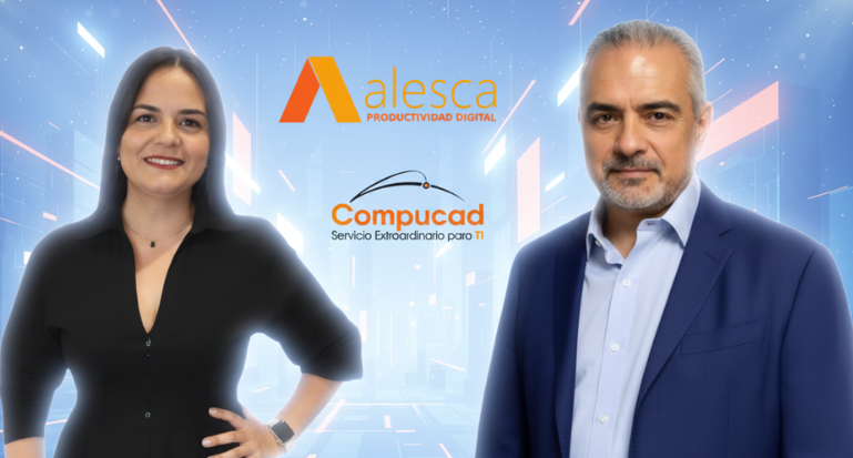 Lilia Pérez, directora general Alesca Productividad y Juan Carlos González Dipp, fundador y presidente Compucad.