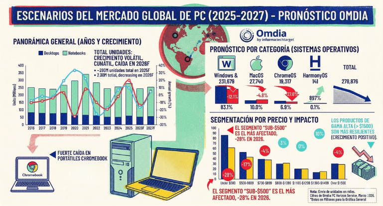 Escenarios del mercado global de PCs 2025-2027
