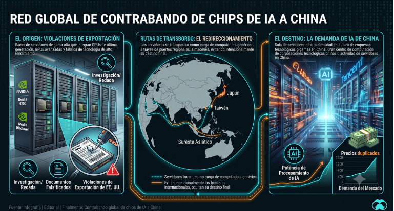 Red global de contrabando de Chips de IA a China